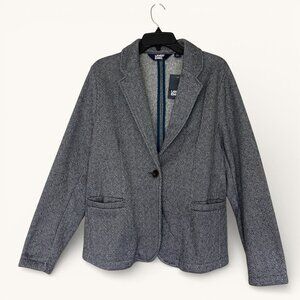 Lands End Women's Cotton Blend Herringbone Knit Blazer Grey Size Large NWT
